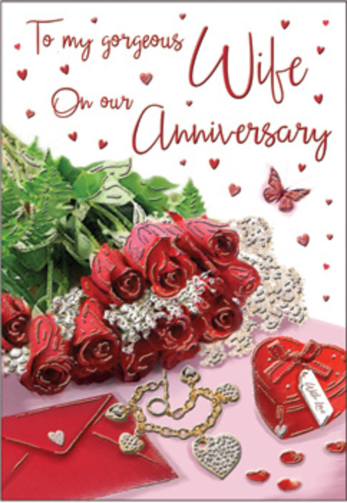 In this richly detailed anniversary card design, the scene resembles a romantic corner of a Stanmore home prepared just before an evening celebration. A lush cluster of red roses, each bloom fully open and luxuriously formed, occupies pride of place. The petals display deep tones of scarlet and ruby, soft at the edges and almost touchable, as though freshly arranged in a local florist's studio along Church Road. Threaded among the roses are sprigs of greenery that fan out gently, providing contrast and echoing the feeling of a hand-tied bouquet set down for a photograph. Just in front of the flowers rests a pristine envelope, a subtle off-white that softens the stronger colours and suggests the presence of a lovingly written anniversary note inside. Nearby, a heart-shaped box with a glossy red surface and a piece of jewellery-perhaps a fine necklace or bracelet-catch the light with small gleams of gold and silver. Tiny hearts, sparkling and varied in tone, are scattered like confetti around these keepsakes, reinforcing the celebratory nature of the moment. A single butterfly motif drifts across the design, its delicate wings adding a hint of movement and an air of transformation, as if symbolising the growth of a relationship over years together. The light in the image is gentle yet purposeful, drawing out the richness of the roses while forming soft shadows that add depth to every object. The overall effect is intimate, nostalgic, and very personal, reminiscent of the cherished anniversaries celebrated throughout Stanmore with flowers, gifts, and quietly spoken promises.