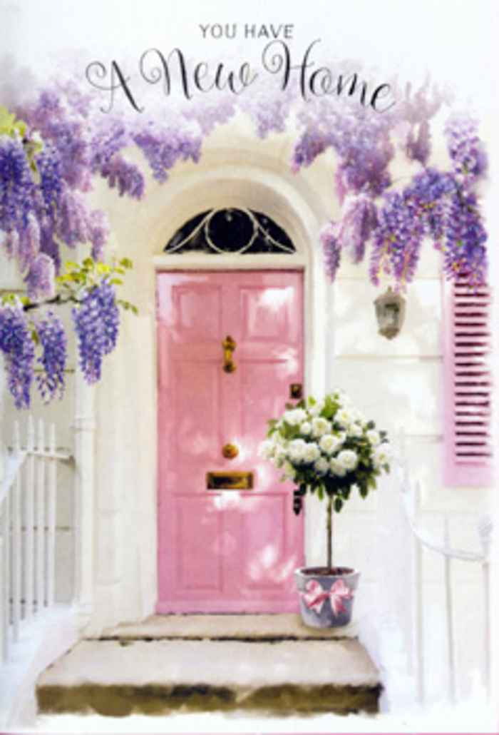 A charming residential doorway in Stanmore is turned into a poetic still life, the kind of entrance that seems to whisper, welcome home before a single word is spoken. The door itself is painted a delicate pink, the colour soft and steady, suggestive of early spring mornings over the nearby green spaces. Its surface catches the light just enough to hint at gentle sheen, standing out against the whitewashed wall that surrounds it like a clean canvas. To one side, a pastel-toned shutter repeats the rosy hue, drawing the eye sideways and giving the façade an easy, balanced rhythm familiar to many quiet Stanmore streets. Above, wisteria cascades down in lavish curtains of lavender, lilac, and faint silvery purple, the drooping clusters of flowers dense yet airy, as though someone has carefully trained them to frame the door. Their presence suggests a heady, floral fragrance that blends with the coolness of the painted walls. On the step, a grey metal bucket serves as both vessel and focal point. It is generously filled with creamy white roses, their petals full and velvety, tightly layered at the centre and softening toward the edges. Threads of fresh green foliage emerge between the blooms, adding natural movement and contrast, reminiscent of the hedgerows and gardens around Stanmore Hill. A satin ribbon in a tender pink is tied around the bucket's base, its bow falling in graceful loops that echo the romance of the wisteria overhead. The lighting is calm, neither harsh nor dim, and it creates nuanced shadows that lend depth and serenity to the scene. Everything about this doorway feels like a floral blessing for a new home in Stanmore, a gentle, fragrant wish for joy, peace, and lasting memories within.