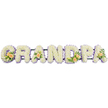 A personalised funeral flower tribute spelling out GRANDPA is shown in crisp detail, the style of arrangement often placed near the casket at services across Stanmore and the surrounding area. The letters, all in bold uppercase, are arranged in a straight horizontal line and supported by a slim dark frame that keeps them aligned and stable. Each letter is densely packed with small white chrysanthemums or similar compact blooms, their petals overlapping to form a smooth, pillow-like surface that feels tranquil and comforting. The faint creamy tinge at the centres of these flowers lends a touch of warmth to the otherwise pure white field. Around the outside of each character runs a fine edging of pale lavender or lilac blossoms, outlining the G, R, A, N, D, P and final A with a soft halo of colour. This pastel border gives definition and depth, helping the word stand out clearly against the bright white background of the image. Gently woven into the design are clusters of peach roses and buds: more generous groupings appear on the G and D, while single, carefully placed roses accent the first and last A. These peach blooms, with their soft, warm tones, are accompanied by fresh green foliage and occasional slender white lily buds, introducing a natural, garden-like feel. The overall impression is calm and respectful, with a sense of personal love threaded through the craftsmanship. It is an arrangement that would feel entirely at home in a Stanmore chapel, offering a thoughtful way for family and friends to say goodbye to a much-loved grandfather.