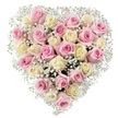 Radiating heartfelt sympathy and gentle affection, this heart-shaped floral tribute is handcrafted by Flowers Stanmore for moments of remembrance and solemnity. About two dozen velvety roses, in alternating shades of soft pastel pink and creamy white-some kissed with a hint of yellow-are artfully clustered in the centre. Ethereal sprigs of baby's breath weave through the roses and float along the border, creating a delicate, cloud-like effect that intensifies the arrangement's grace and purity. Set against a beautifully crisp white backdrop, the colours come alive under an even, natural light, allowing each bloom and blossom to stand out in serene harmony. Embodying Stanmore's tradition of thoughtful floral artistry, this bouquet becomes a poignant symbol of enduring love and comfort, perfect for sending to local families or adorning ceremonies at nearby places of remembrance. Its tranquil design and soft palette embody hope, peace, and the profound connections that live on in memory.