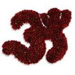 A detailed, tactile depiction of the number thirty-three formed not from petals but from a dense scatter of tiny, dark red and maroon shimmering particles that catch the light like fine sugar crystals or edible sprinkles. Each of the two curved '3's is made from thousands of minute granules, creating a rough, slightly uneven surface where light and shadow play across miniature highlights and deeper maroon hollows. The overall colour reads as a rich garnet - deep, slightly brown-tinged crimson - with occasional glints where facets of the particles reflect a cool white sheen. Set against a pristine white background, the numerals stand out with crisp clarity; a soft, diffuse gray shadow beneath them gives the impression that the figures float slightly above the surface, lending depth and a gentle sculptural presence. The texture suggests both craft and celebration: a confectioner's precision or an artisan's careful embellishment, the kind of ornamental detail you might notice in window displays along Stanmore High Street or at a local cake studio near the Tube. There's an implied scent of sugar and cocoa in the imagination, and a subtle sense of occasion - birthdays, milestone counts, or an editorial accent marking the number 33 in a festive feature. The image balances exactitude with warmth, feeling carefully measured yet handcrafted, familiar to anyone who's browsed boutique bakeries or craft shops around Canons Park and Stanmore Common and appreciated small, meticulous decorations that transform a simple numeral into a tactile statement.