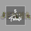This image portrays a lovingly crafted five-letter funeral flower tribute, displayed on a smooth, light grey background that emphasises the softness of the blooms, similar to the calm interiors of Stanmore's local service venues. The letters are broad and substantial, their surfaces completely covered in tightly placed white chrysanthemums, whose neat, rounded petals build a plush, cushion-like finish. This uniform field of white is edged by a slim border of deep purple satin ribbon around each letter, the ribbon's rich colour and gentle sheen adding definition and a quiet touch of ceremony that feels fitting for a final farewell. Nestled into the chrysanthemums at intervals are delicate clusters of pastel flowers and greens: small heads of pale pink and lilac spray roses, hints of mauve buds, and elegant fern fronds and foliage that rise just enough to create gentle peaks of texture and colour. The letters that can be discerned appear to form part of a name - a clear J, followed by an O, then the suggestion of H and N, with an A at the far right - demonstrating how a five-letter word or name might be spelled out to remember someone special. Across the centre of the arrangement sits a square overlay in a slightly darker grey tone, bordered crisply in white. This panel carries the wording 5 LETTER in simple white uppercase letters above the word Tribute written in a graceful script, identifying the format while allowing the flowers beneath to remain visible at the edges. Altogether, the scene evokes a sense of peace, respect, and personal connection, much like the bespoke memorial tributes arranged by Flowers Stanmore for families throughout Stanmore and neighbouring areas.